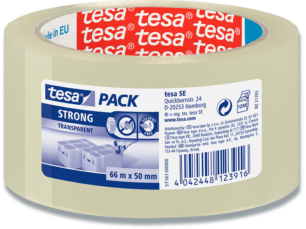 Tape - emballage, 50mm x 66m, Transparent, 1 rulle, Tesa Strong 57167
