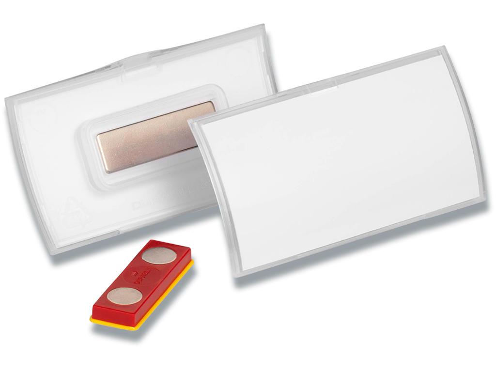 Navneskilt, Med magnet og indstik, 40x75 mm, 10 stk, Durable CLICK FOLD