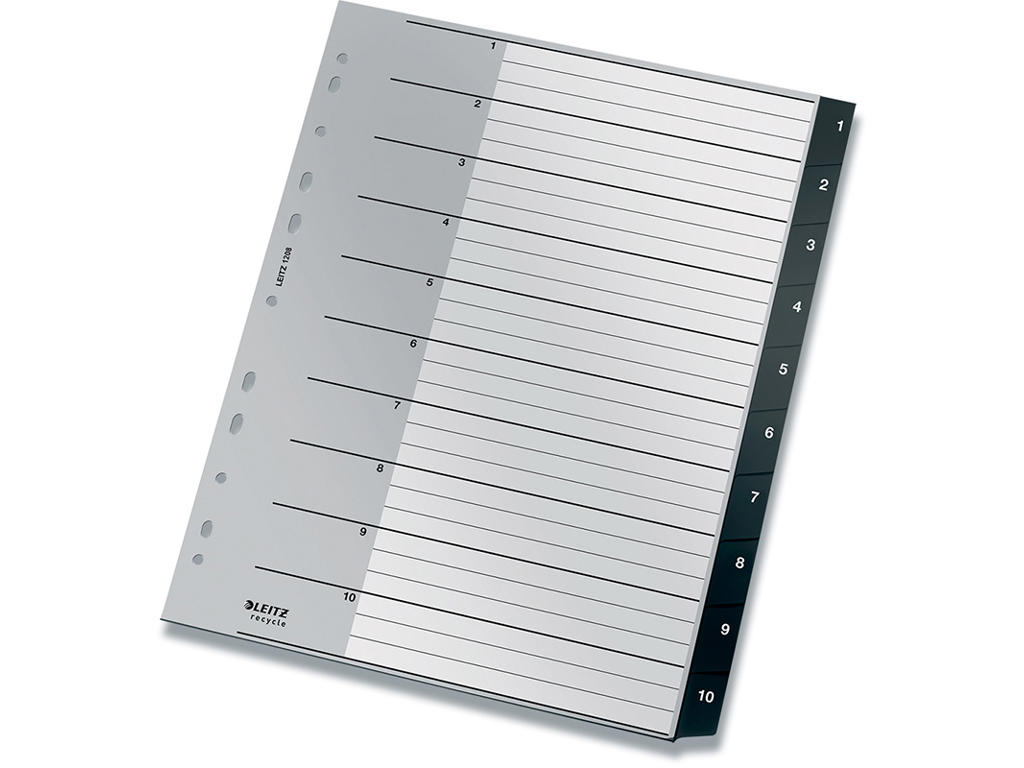 Registerblade, A4 Maxi, 1-10, Grå-Sort, Leitz Recycle 