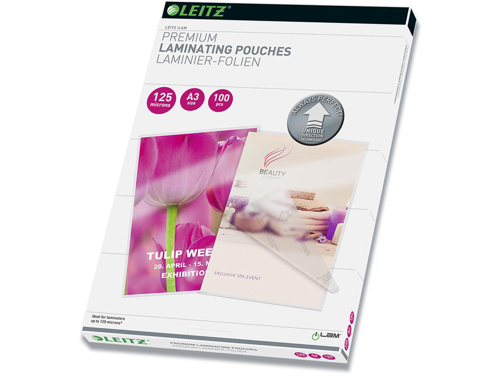 Lamineringslommer, A3, 303x426 mm, 125 micron, Leitz iLAM Gloss
