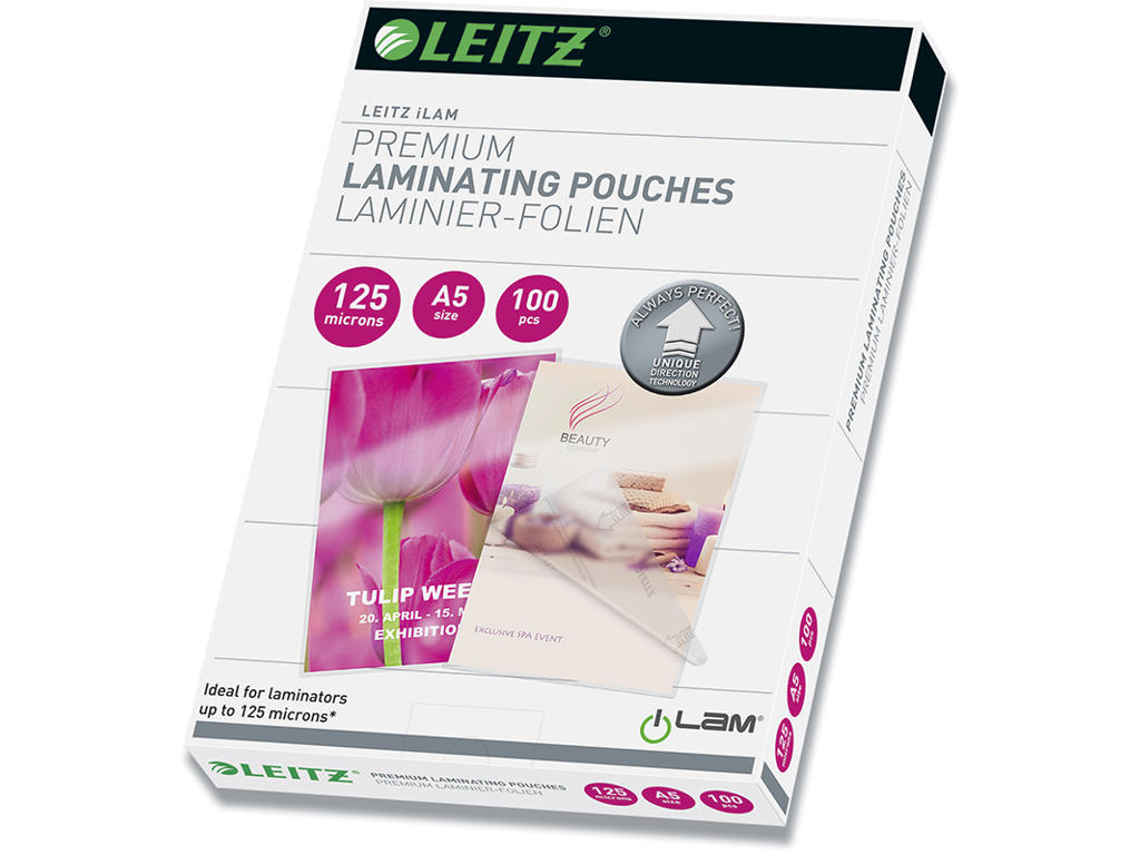 Lamineringslommer, A5, 153x216 mm, 125 micron, Leitz iLAM Gloss