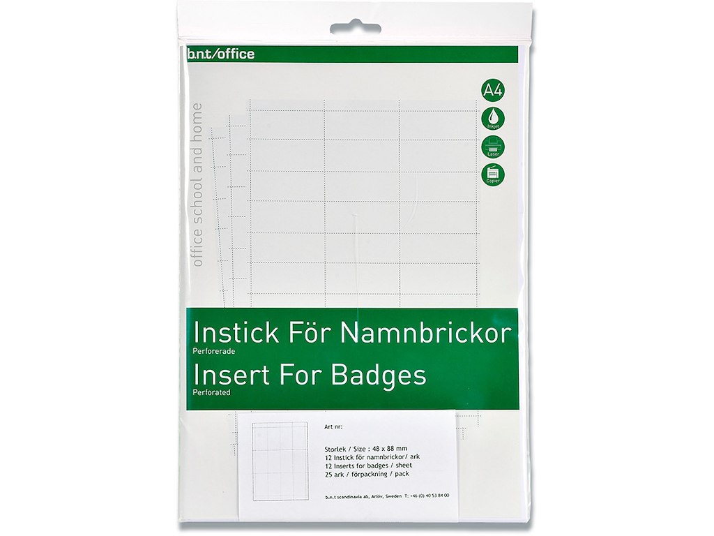 Indstik, Til navneskilte, 750 stk, 28x67 mm, BNT Office 