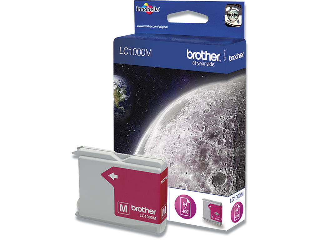 Blækpatron, 1 stk, 400 sider, Magenta-rød, Brother LC1000M