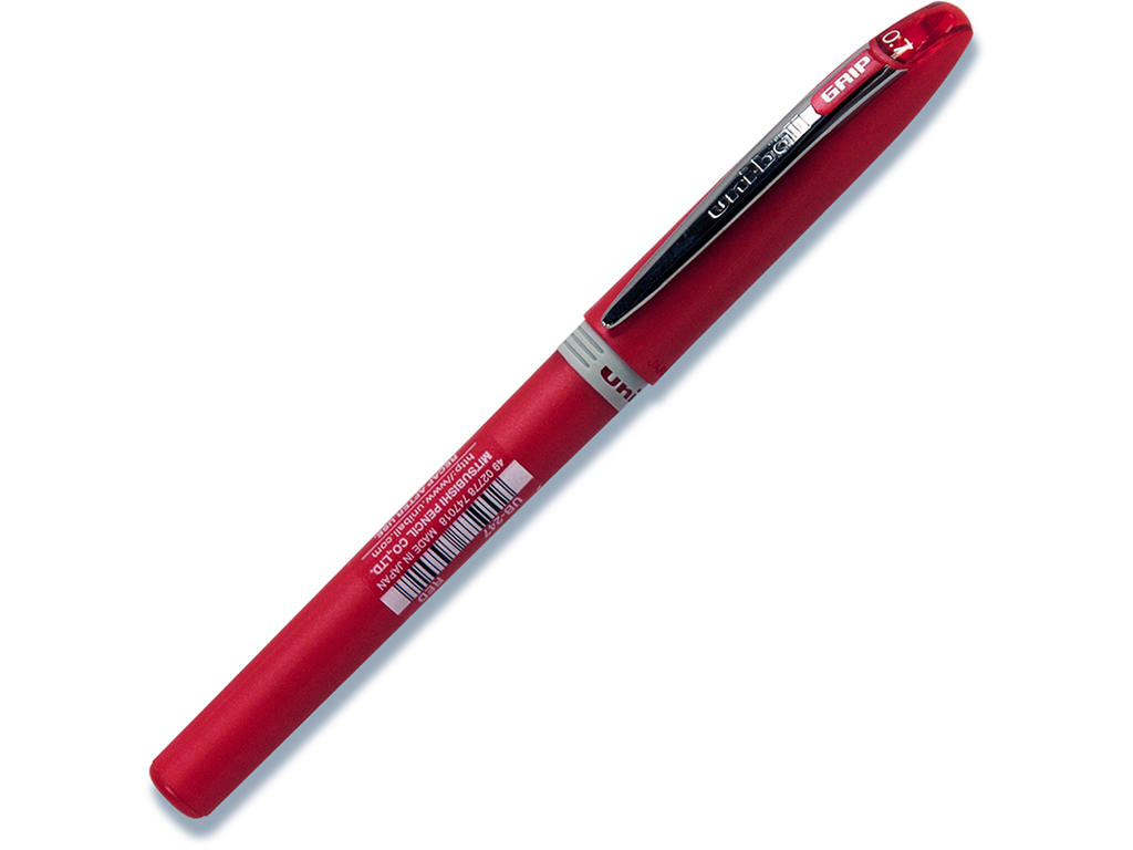 Rollerball pen, 0.7 mm, 0.3 mm, Rød, uni-ball Grip UB-247-40