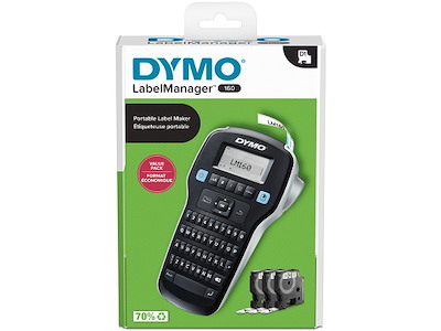 Labelprinter, Håndholdt, Stand-alone, D1 tape 6-12 mm, Dymo LabelManager 160 Value Pack