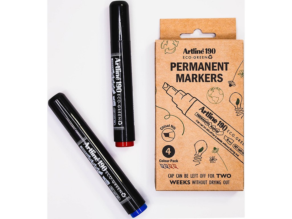 Marker, Skrå spids, 2-5 mm, Blå Rød. 4 stk, Artline ECO-GREEN 190