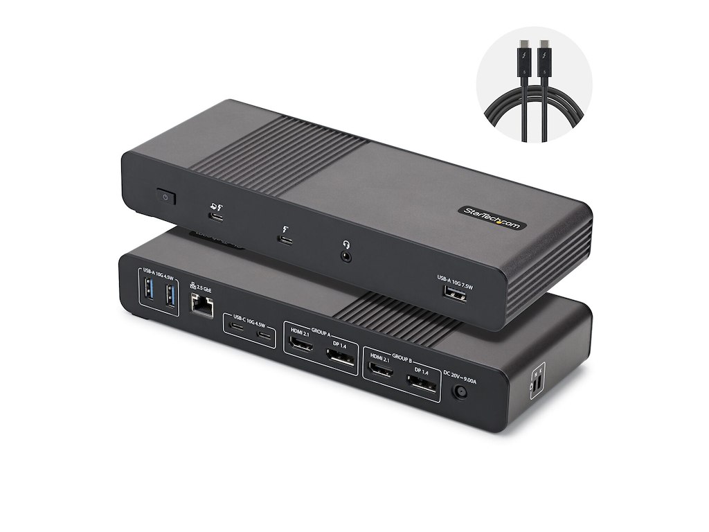 StarTech.com 206UE-TB5USB4DOCK dockingstation Ledningsført Thunderbolt 5 Sort, Grå