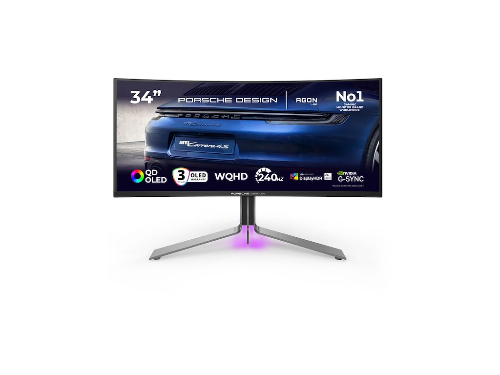 AOC Porsche PD34 computerskærm 86,4 cm (34") 3440 x 1440 pixel Wide Quad HD QD-OLED Sort