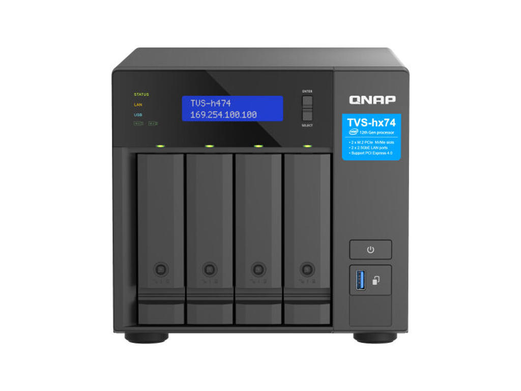 QNAP TVS-H474 NAS Tower Intel® Pentium® G7400 8 GB DDR4 0 TB QuTS hero Sort