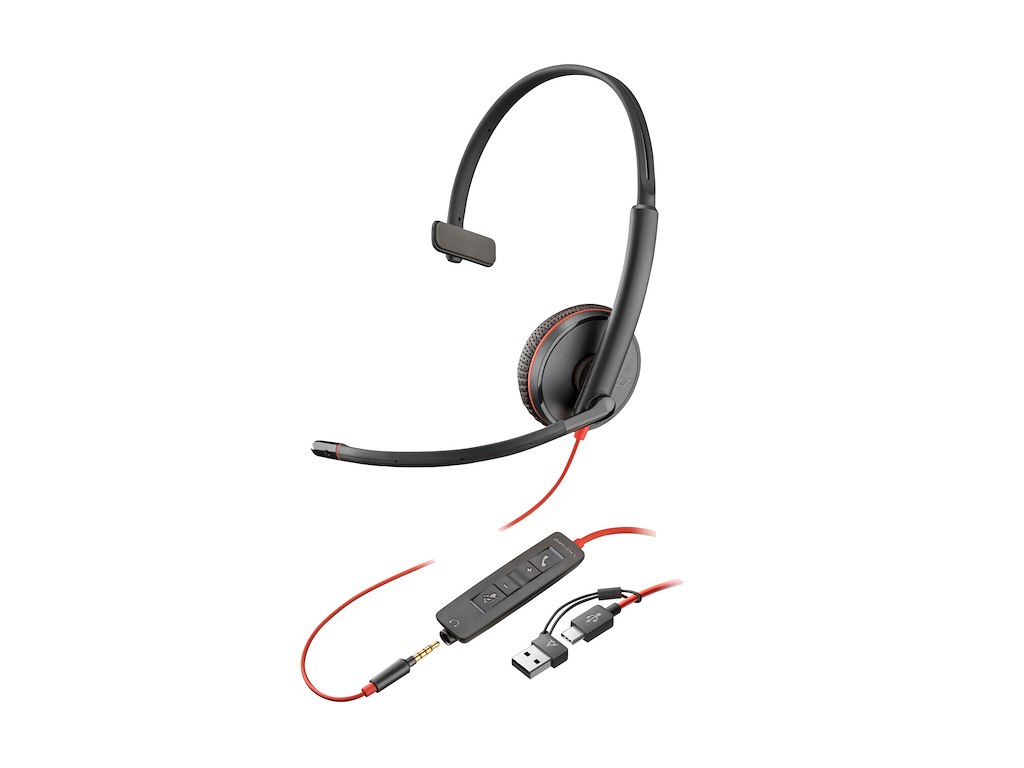 HP Poly Blackwire 3215 USB-C-monoheadset + 3,5 mm stik +USB-C/A-adapter (bulk)