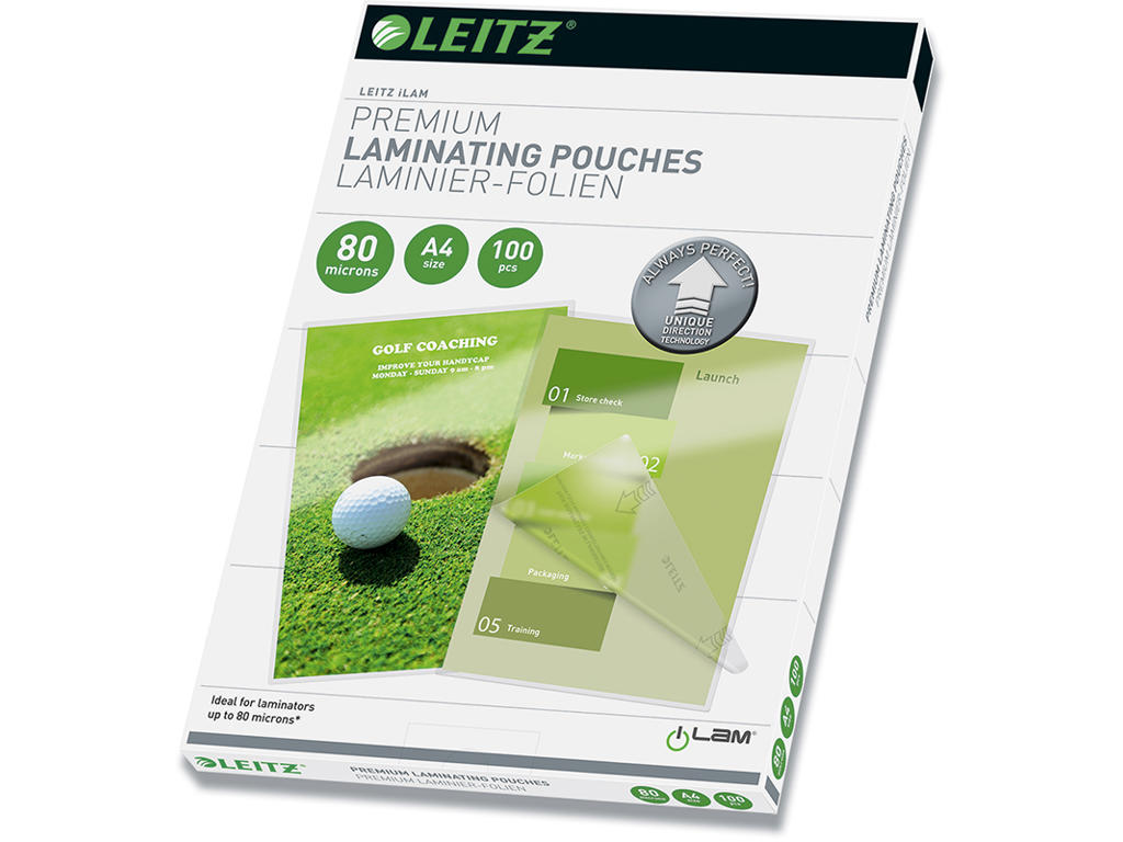 Lamineringslommer, A4, 216x303 mm, 80 micron, Leitz iLAM Gloss