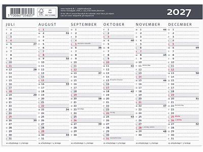 Vægkalender, 2027, A5, Kontor, Moderne, 6 måneder pr. side, Mayland