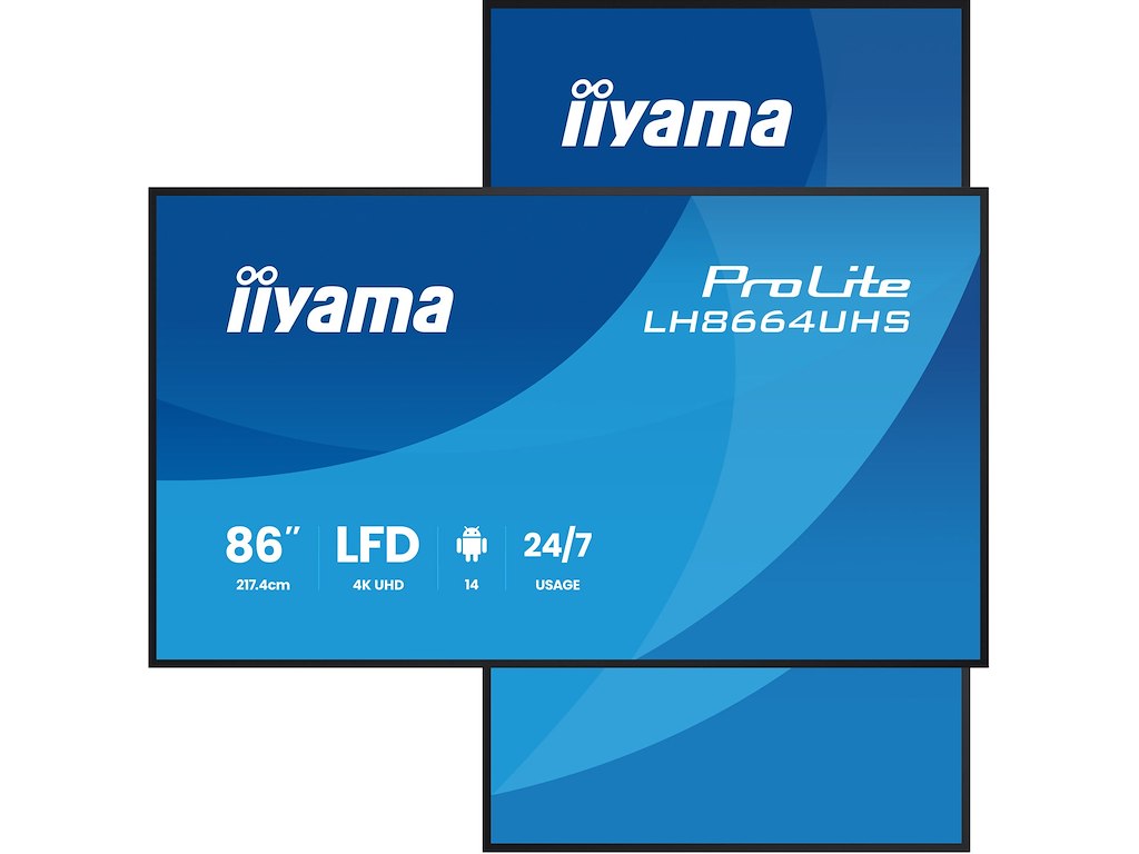 iiyama LH8664UHS-B3AG skilte display Digital fladpaneldisplay 2,17 m (85.6") Wi-Fi 450 cd/m² 4K Ultra HD Sort Indbygget processer Android 24/7