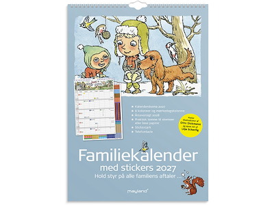 Familiekalender, 2027, Otto Dickmeiss & Lilja Scherfig, 6 personer+mærkedage, 1 måned pr. opslag, Mayland