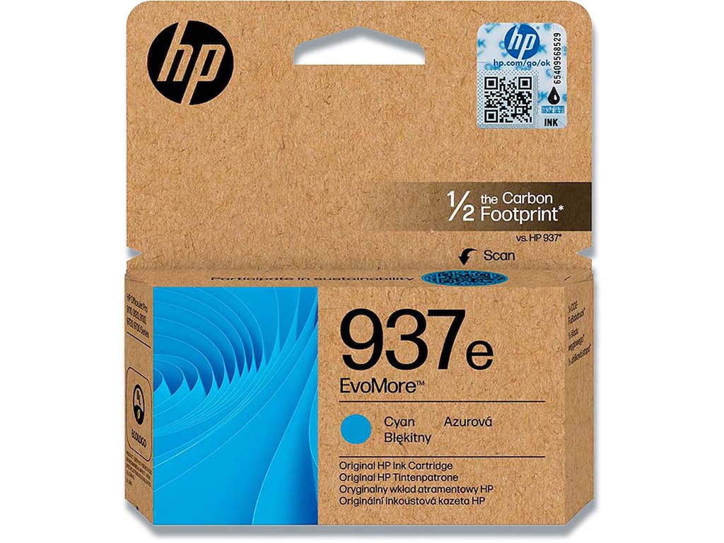 Blækpatron, 1 stk, 1.650 sider, Cyan-blå, HP EvoMore 937e