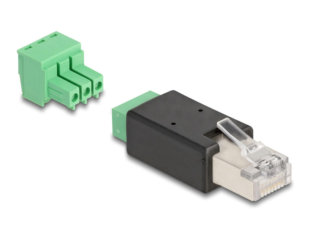 DeLOCK 66607 kabel kønsskifter RJ45 3 pin terminal block Sort, Grøn