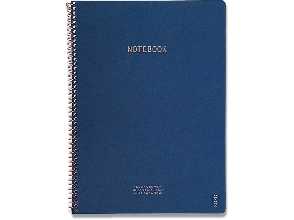 Notesblok, A4, Linjeret, Navy, Kozo Classic