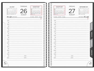 Kalender, 2027, Dag, 1 dag pr. side, Sort, Mayland