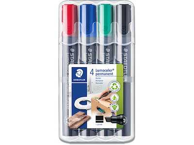 Marker, Skrå spids, 2-5 mm, 4 assorteret, Staedtler Lumocolor 350