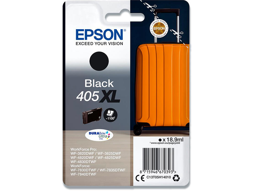 Blækpatron, 1 stk, 1.100 sider, Black-sort, Epson T405