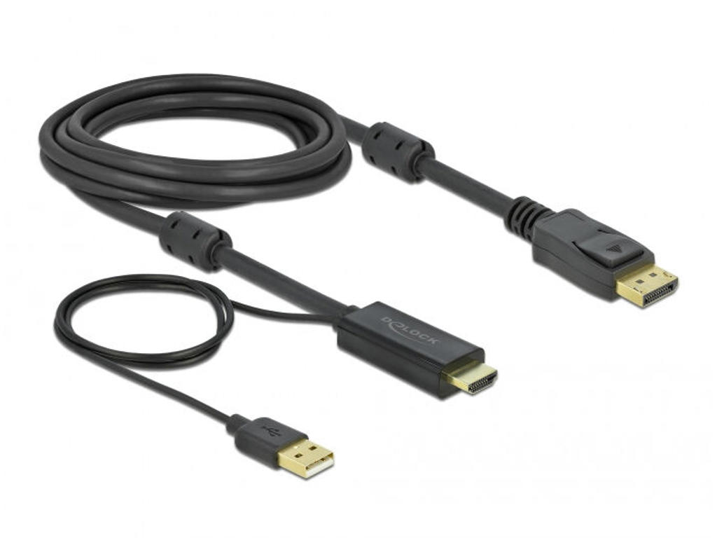 DeLOCK 85965 videokabel adapter 3 m HDMI Type A (Standard) DisplayPort + USB Type-A Sort