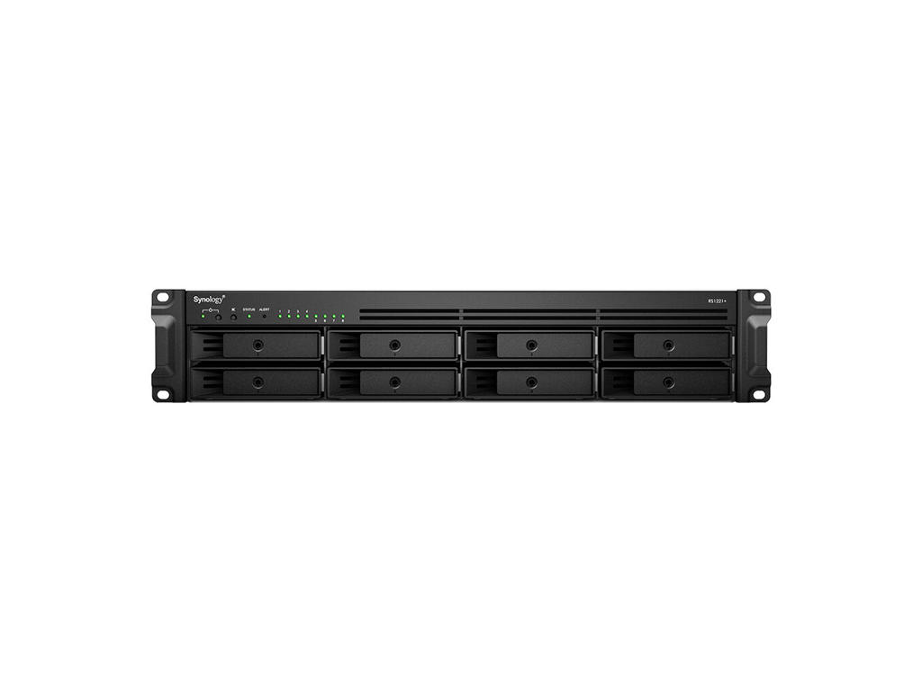 Synology RackStation RS1221RP+ NAS Stativ (2U) Ryzen Embedded V1500B 4 GB DDR4 48 TB HDD Aluminium, Sort