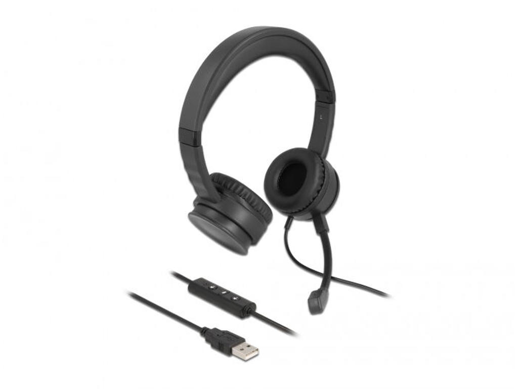 DeLOCK 27180 hovedtelefoner/headset Ledningsført USB Type-A Sort