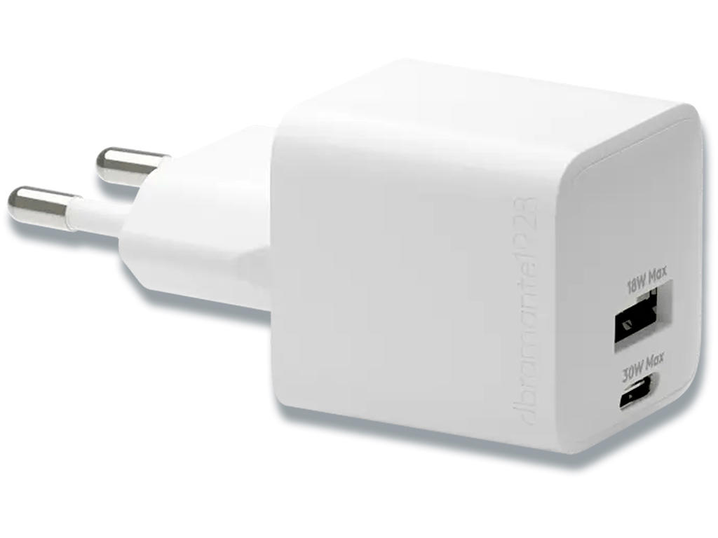 Wall Charger, GaN - USB-C+USB-A 30W+18W EU, White, dbramante1928 Re-charge