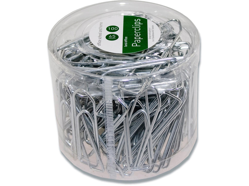 Papirclips, 45 mm, Krom, 100 stk, BNT Office Uden riller