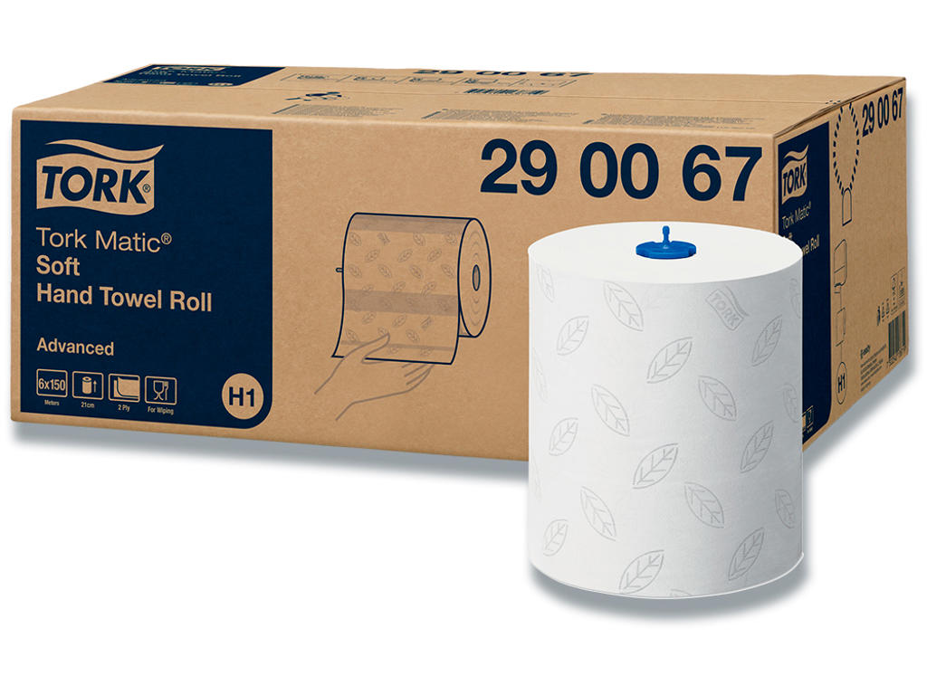 Håndklæderulle, Hvid, Udvendig oprulning, 2 lag, 6 ruller, Tork Matic H1