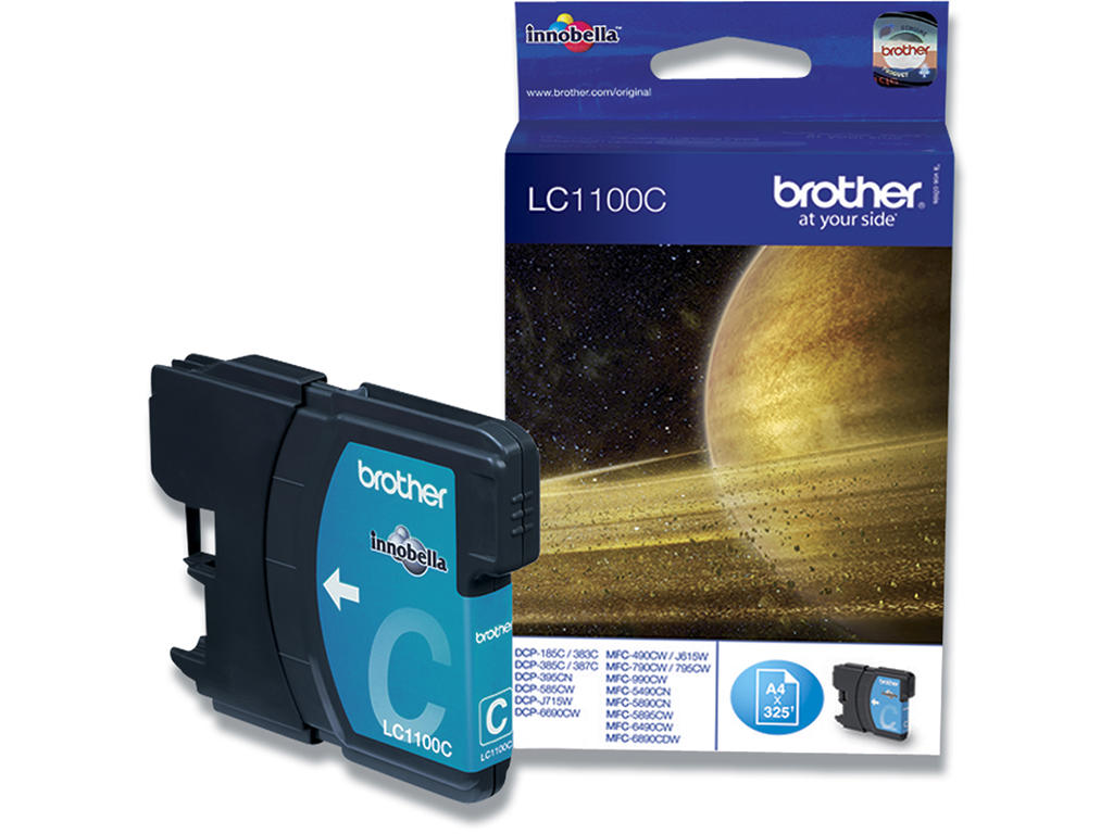 Blækpatron, 1 stk, 325 sider, Cyan-blå, Brother LC1100C