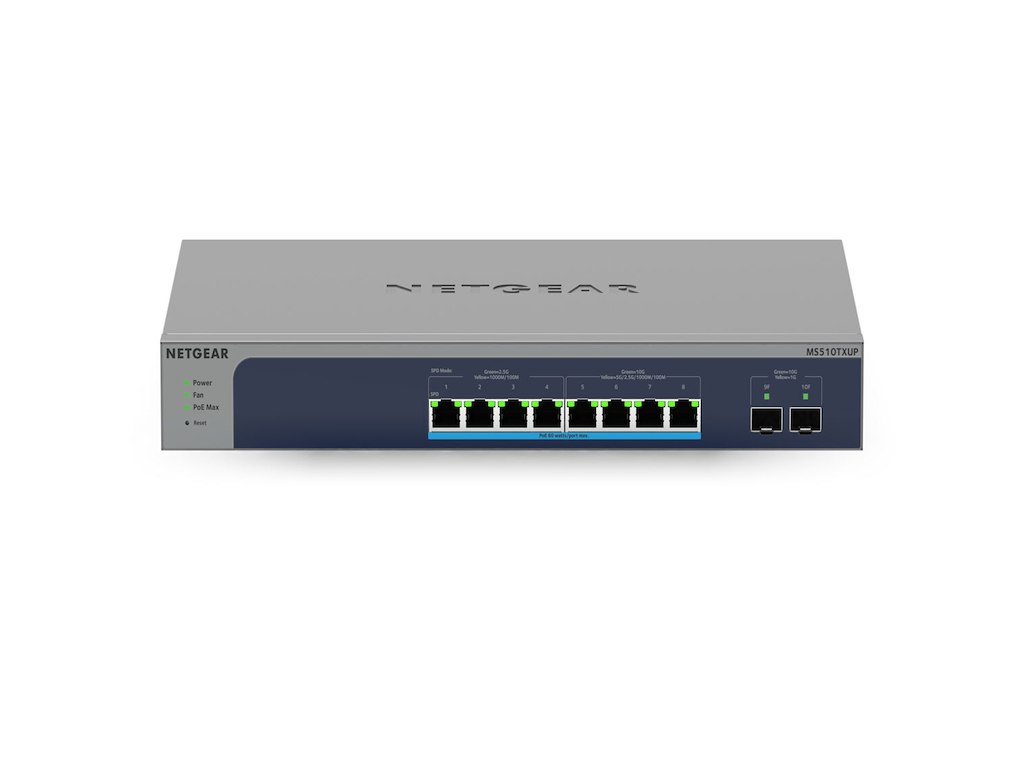 NETGEAR MS510TXUP netværksswitch Administreret L2/L3/L4 10G Ethernet (100/1000/10000) Strøm over Ethernet (PoE) Grå, Blå