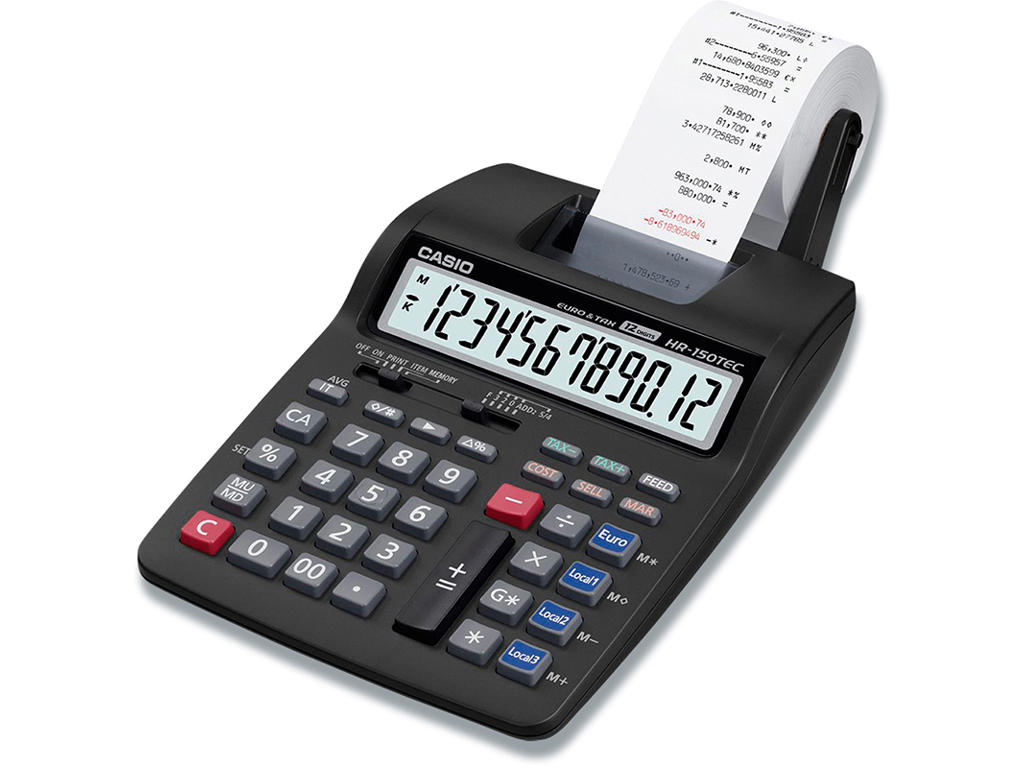 Regnemaskine, Med strimmel, 12 cifre, Casio HR-150RCE-WA