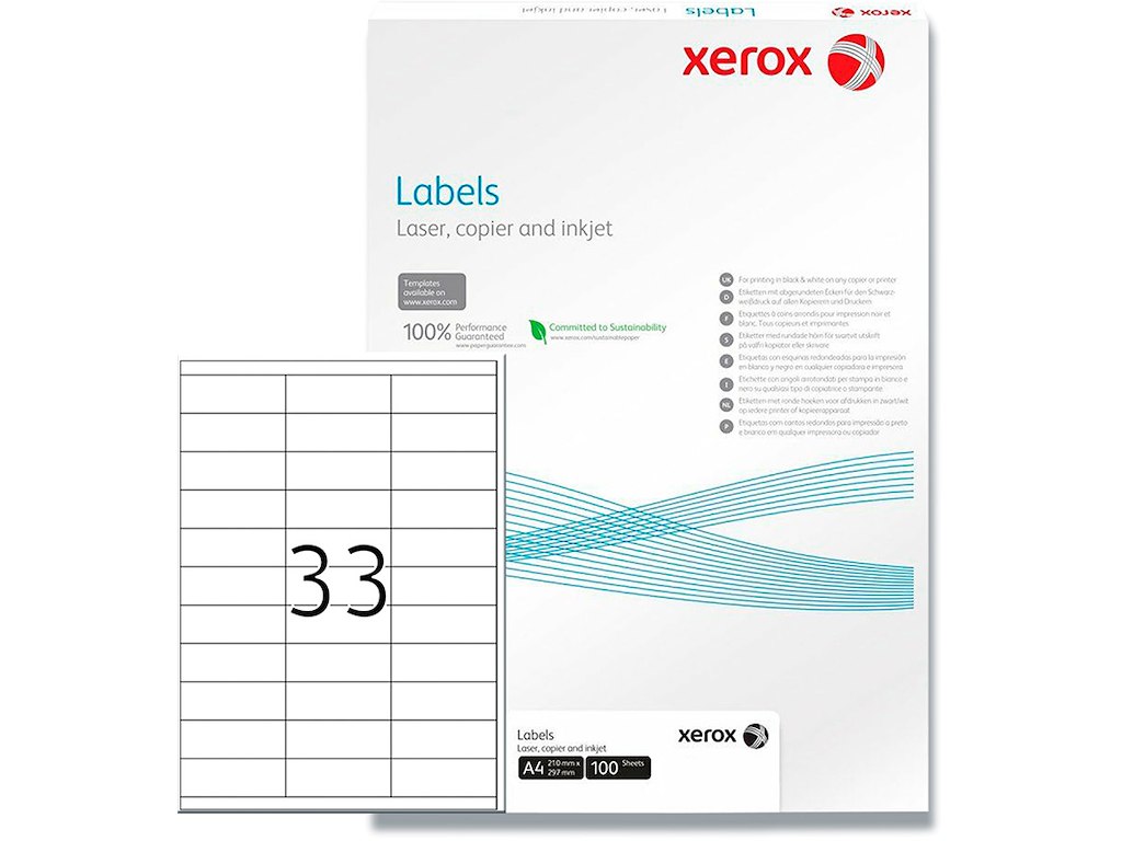 Etiketter, 70x25 mm, Hvid, 3300 etiketter i alt, Xerox 003R97410