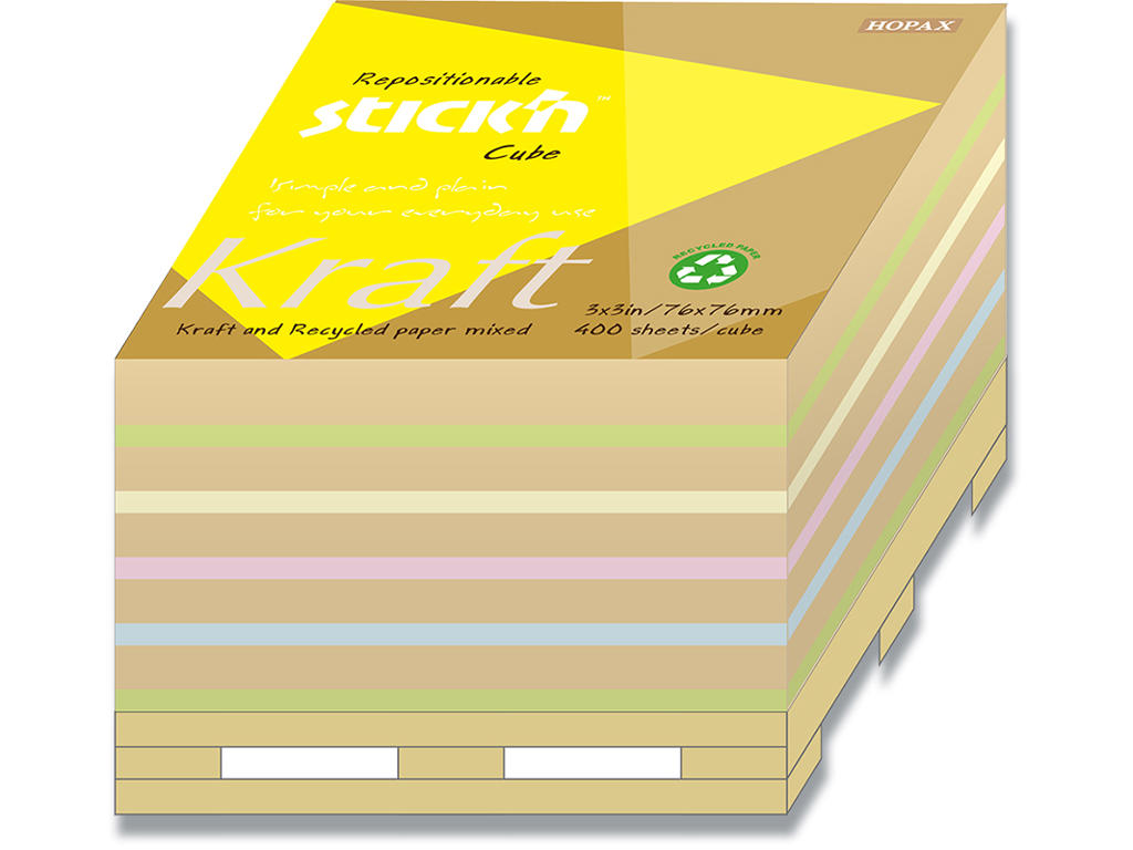 Memonotes, 76x76 mm, 4 assorterede pastel farver, 1 blok, Stick'n Cube 