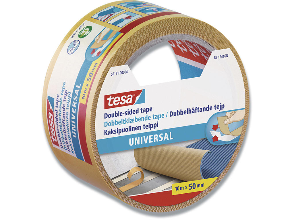 Tape - dobbeltklæbende, 50mm x 10m, 1 rulle, Hvid, Tesa Universal 56171