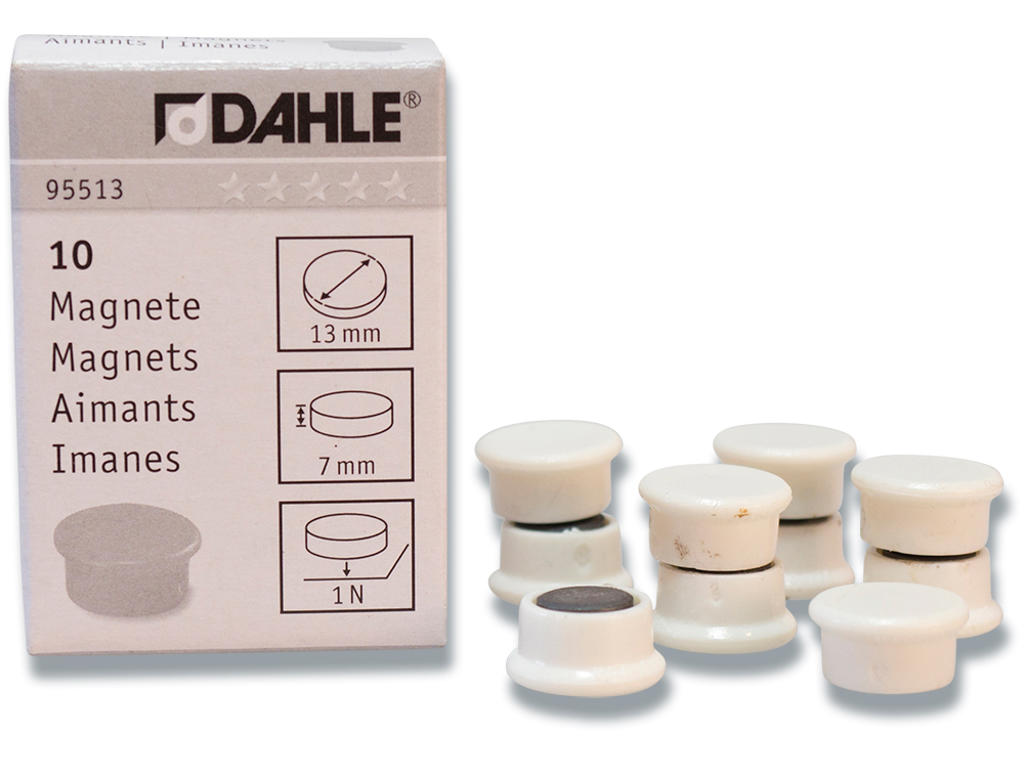 Magneter, Hvid, Ø1.3 cm, 10 stk, Dahle 