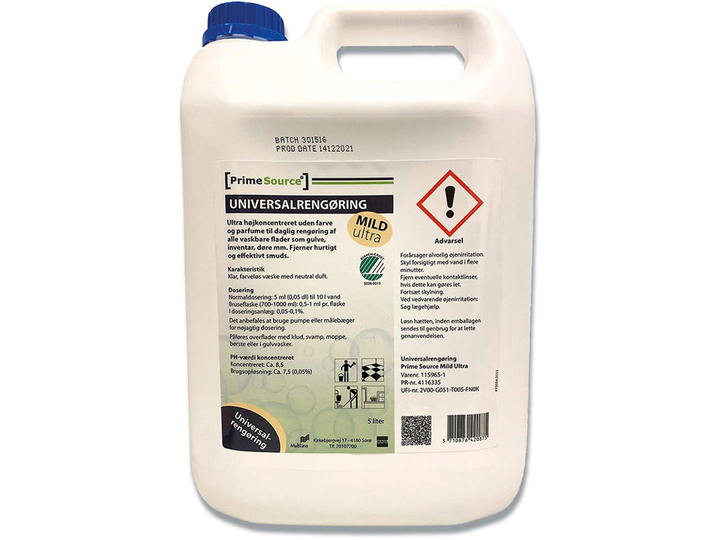 Universalrengøring, Uden parfume, Uden farve, 5 liter, Prime Source Mild Ultra