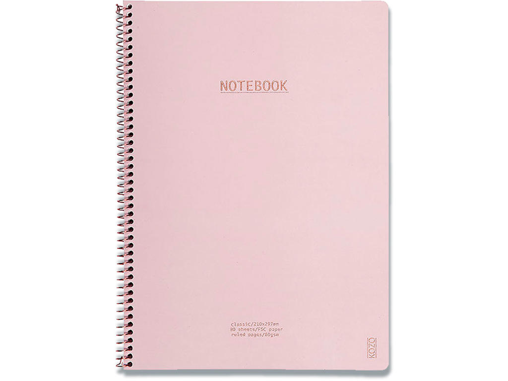 Notesblok, A4, Linjeret, Dusty Pink, Kozo Classic