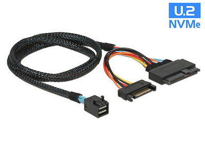DeLOCK 0.75m, SFF-8643/U.2 SFF-8639+SATA 0,75 m Sort
