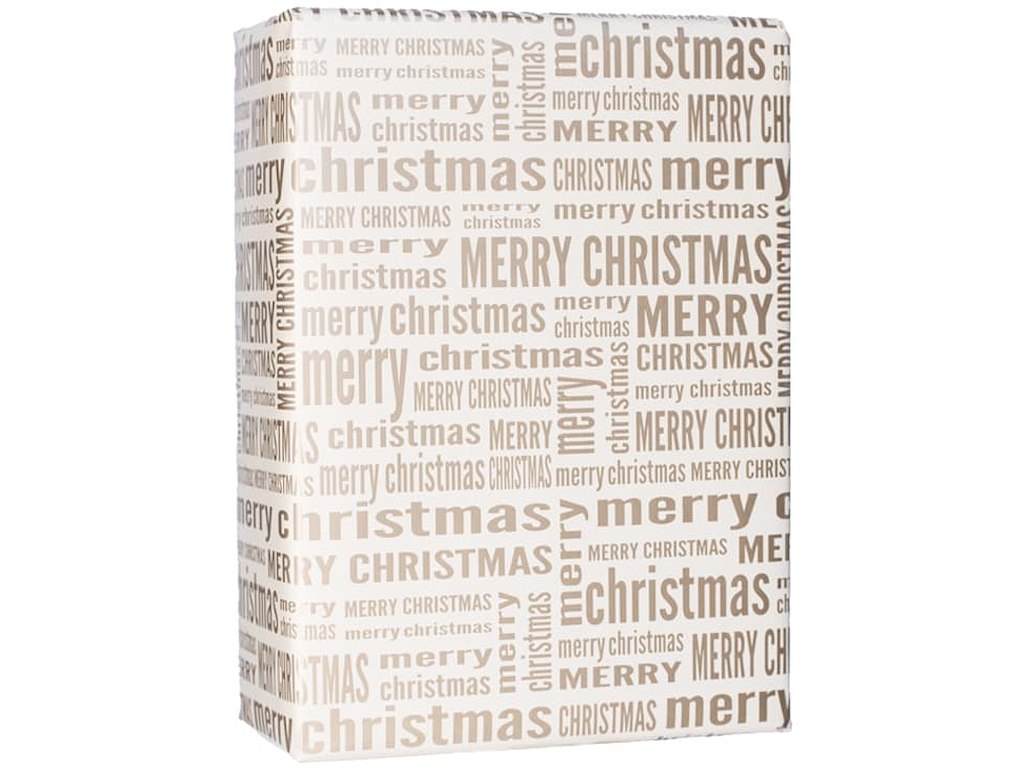 Gavepapir, Creme med guld Merry Christmas, Coated, 57 cm, 150 m