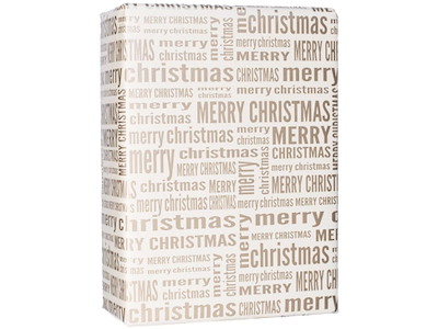 Gavepapir, Creme med guld Merry Christmas, Coated, 57 cm, 150 m