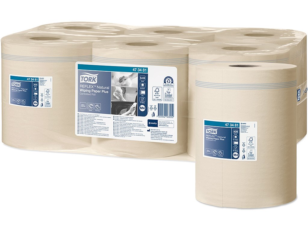 Aftørringsrulle, Centertræk, 2 lag, 6 ruller, Tork Reflex Plus M4