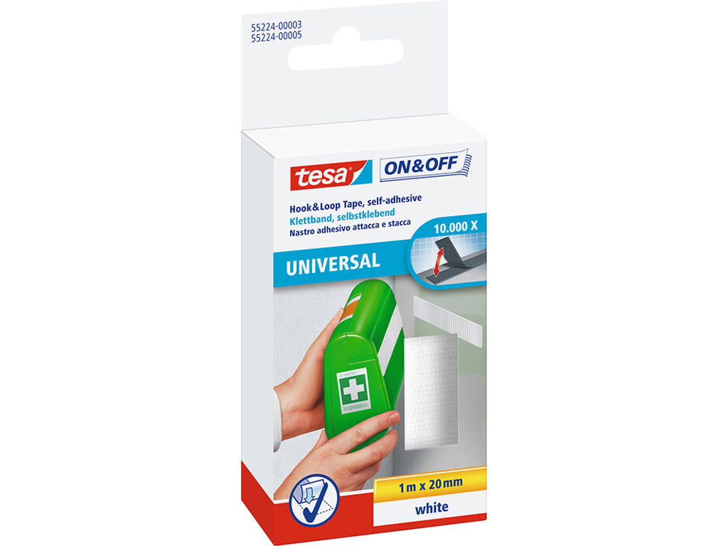 Velcro tape, 2 lag, 2cm x 1m, 1 rulle, Tesa 55224