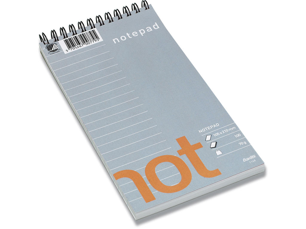 Notesblok, 105x210 mm, Linjeret, Grå, 10 blokke, Bantex