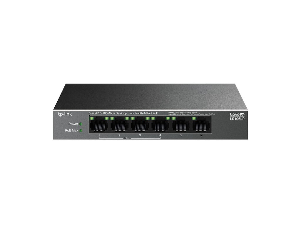TP-Link LiteWave LS106LP netværksswitch Ikke administreret Fast Ethernet (10/100) Strøm over Ethernet (PoE) Sort