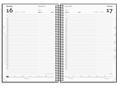 Kalender, 2027, Time, 1 dag pr. side, Sort, Mayland