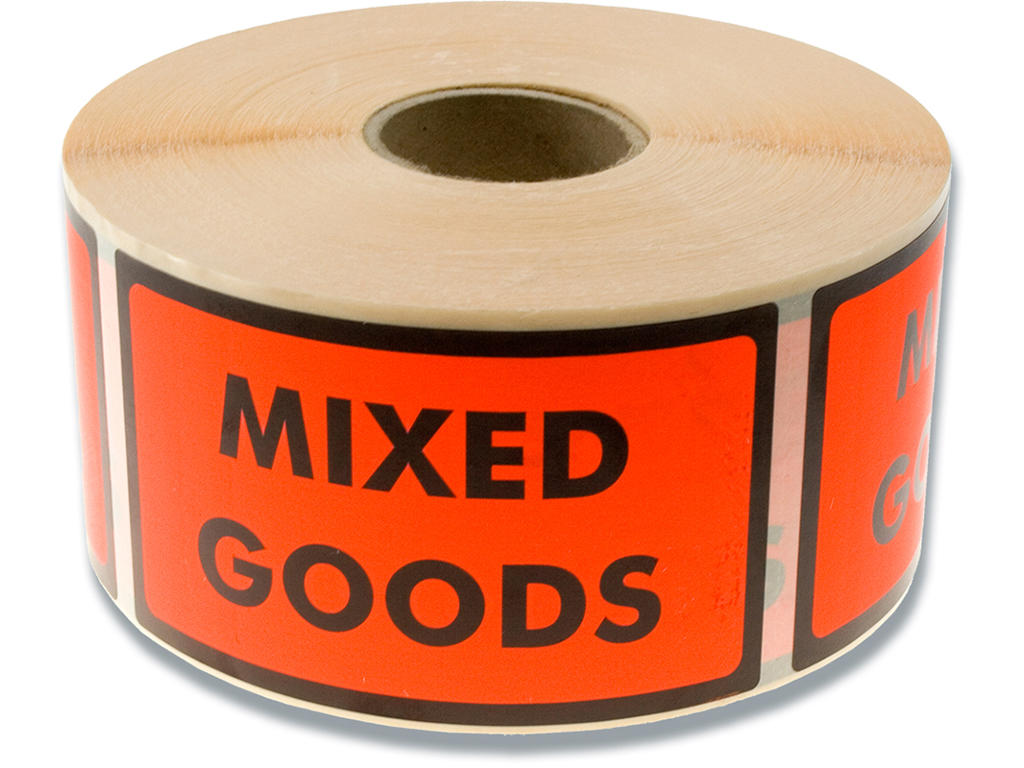Etiketter, 120x70 mm, Floucerende orange og sort, 1000 etiketter i alt, BNT ''Mixed goods'' 