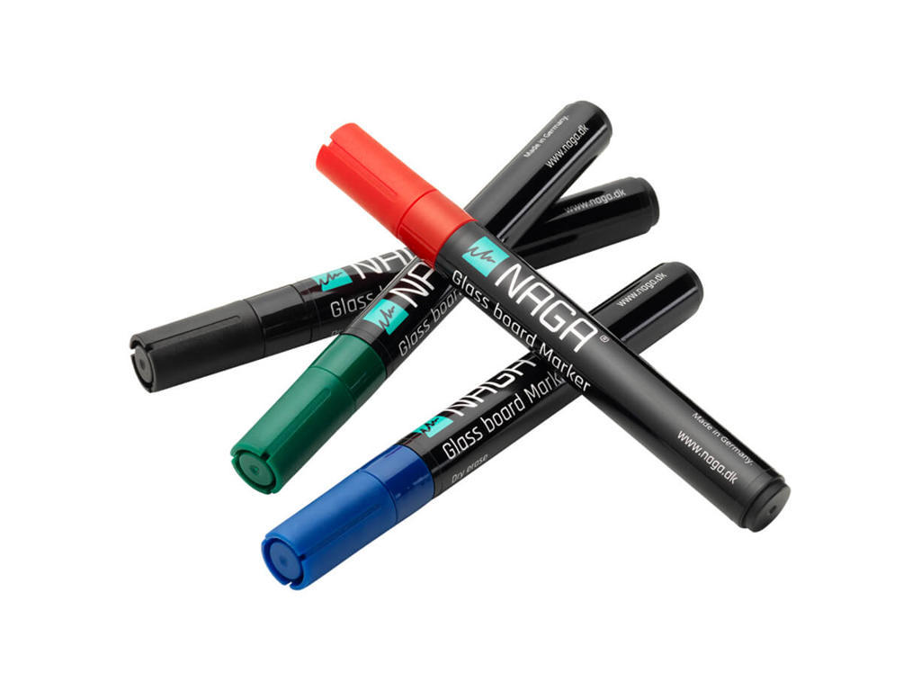 Kalk marker, 4.5 mm, Assorteret: Sort, Rød, Grøn, Blå, 4 stk, Naga Dry Erase