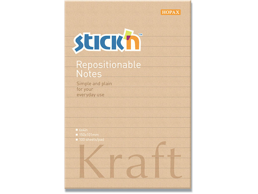 Memonotes, 150x101 mm, Brun, 1 blok, Stick'n Kraftblock Linjeret